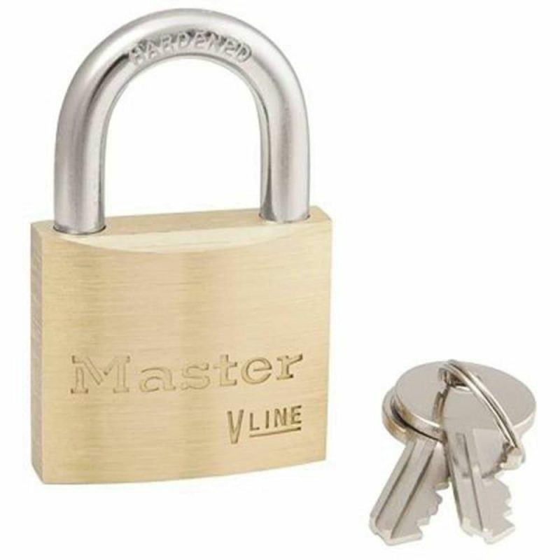 1-1/2 In Wide V-Line Brass Padlock, Keyed Alike