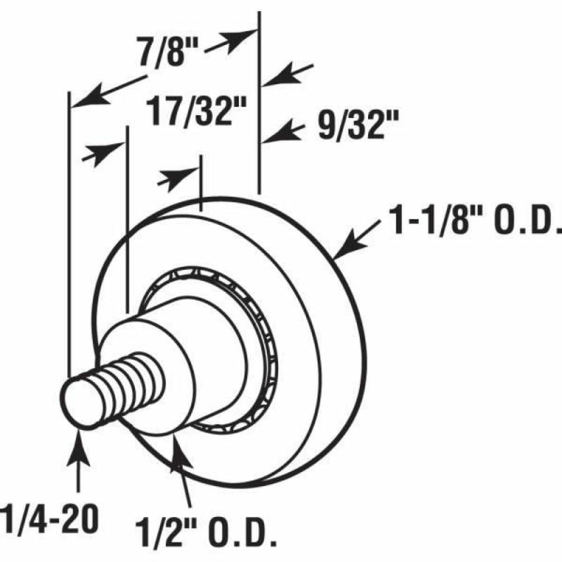 1- White, Nylon, Ball Bearing Drawer Rollers, Package Of 2