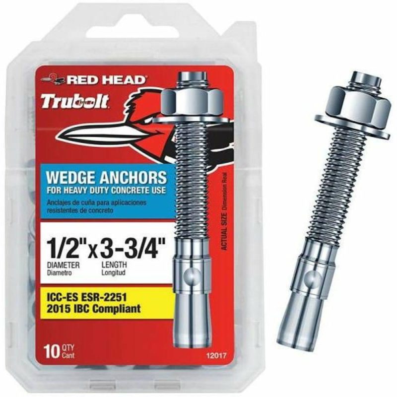 1/2″ X 3-3/4″ Zn Pltd Steel Hex-Nut-Head Wedge Anchors Package Of 10