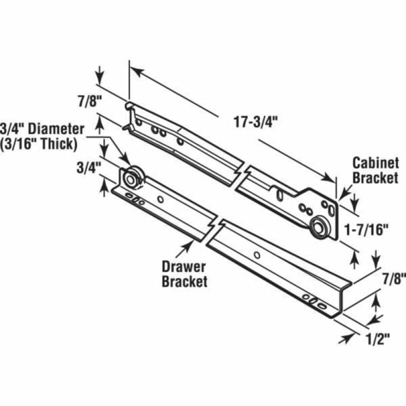 17-3/4in Wt Stl Bottom-Mt Self-Closing Drawer Slides 1-Pair