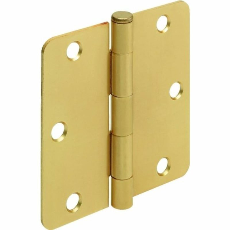 3-1/2″ Residential Plain Bearing Door Hinge Satin Brass 1/4″ Radius, Pack Of 2