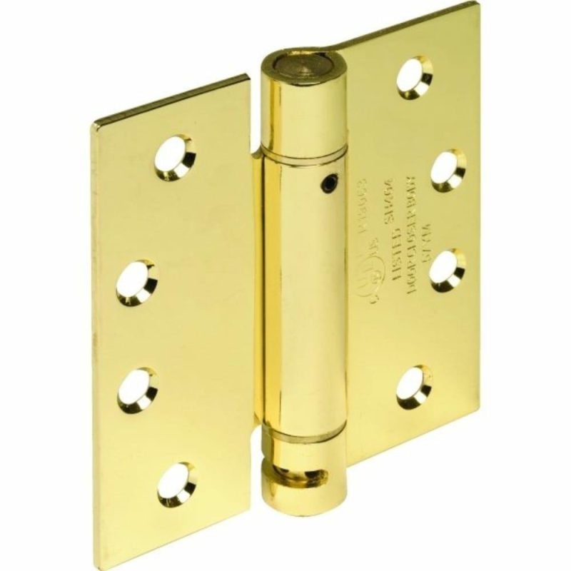 4″ Residential Adjustable Spring Door Hinge Brass, Package Of 2