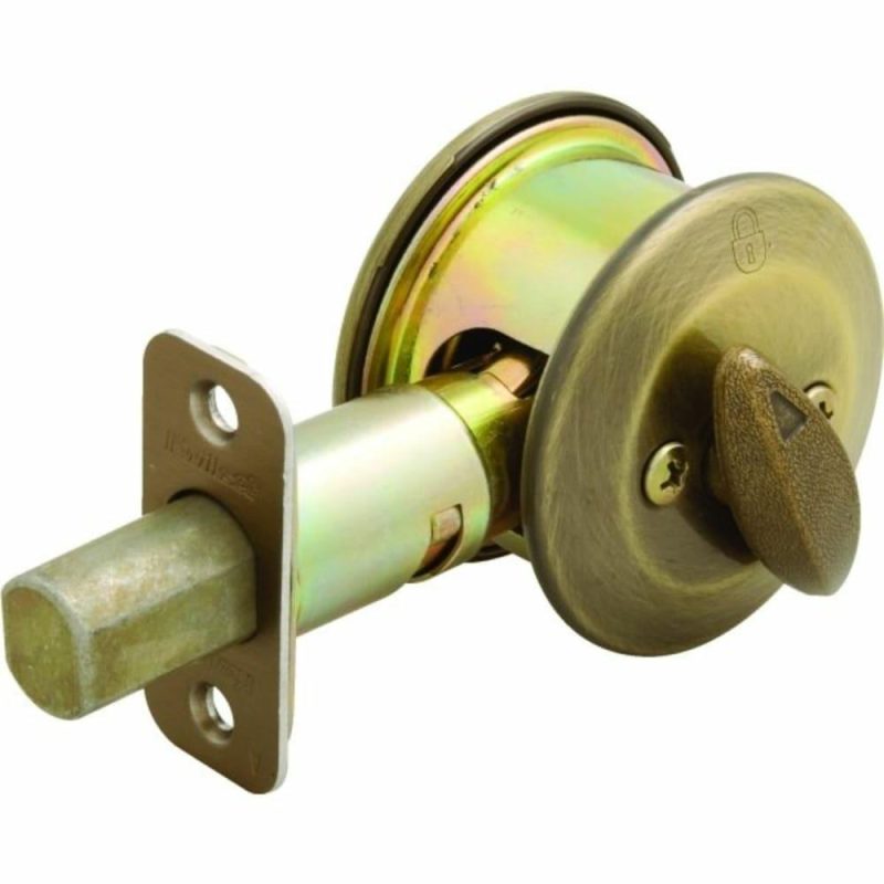 667 Deadbolt With Thumbturn And Exterior Plate, 2.375/2.75″ Backset, Metal, Antique Brass