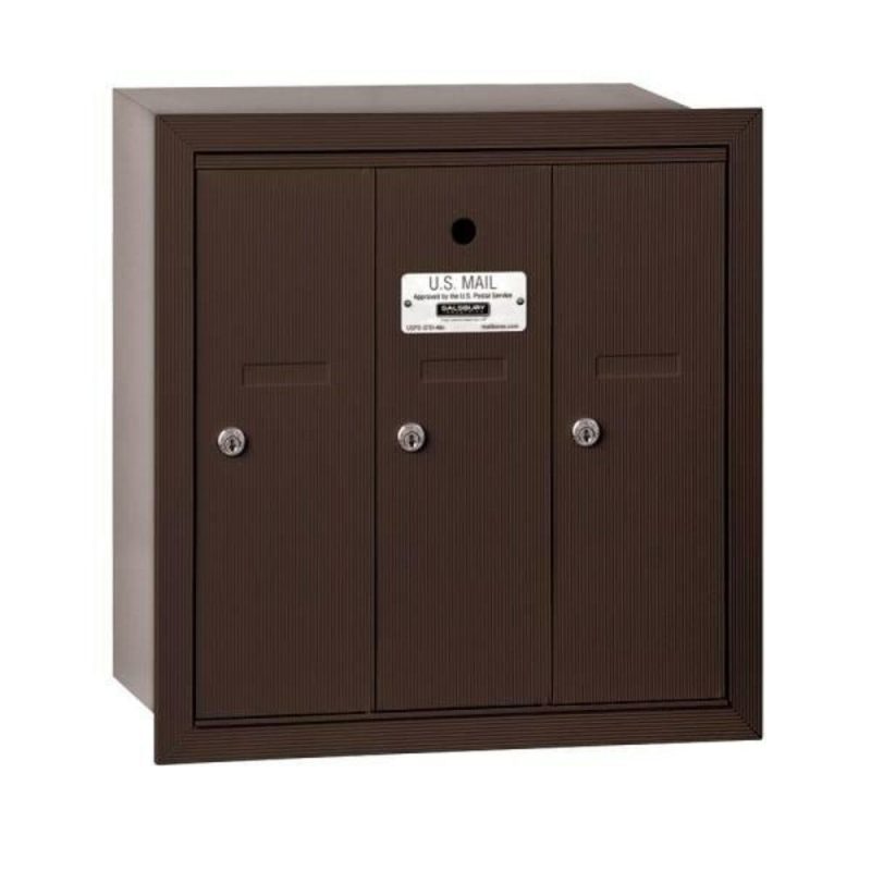 Bronze-Vertical Mailbox- Recessed Mounted -3 Doors