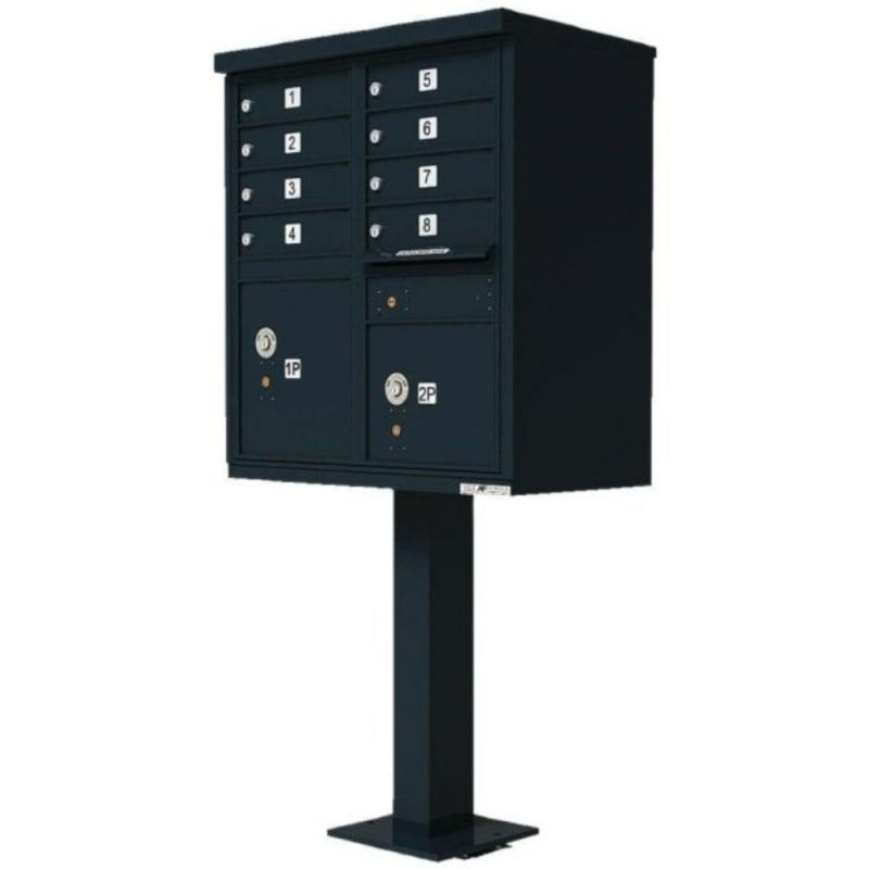 Cluster Box Unit-8 Mailboxes, 2 Parcel Lockers, Black