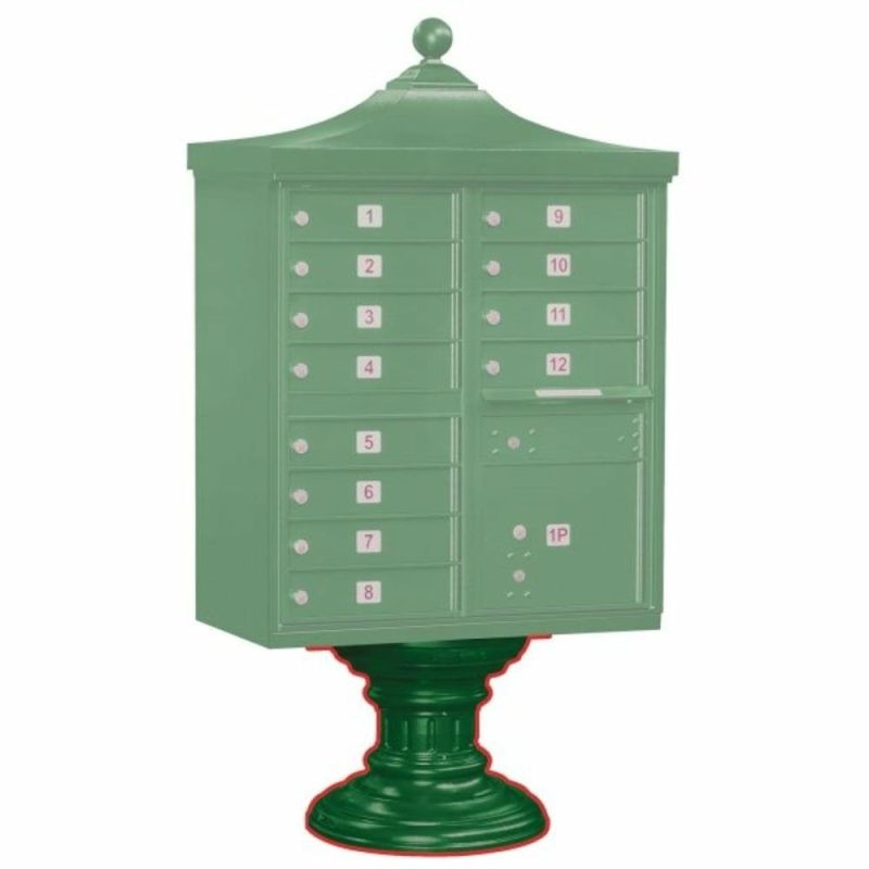 Cluster Mailbox Short Decorative Pedestal, Green