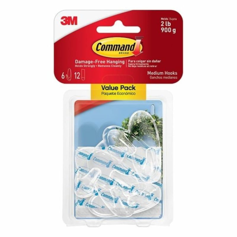 Command™ Clear Medium Hooks, Pack Of 6