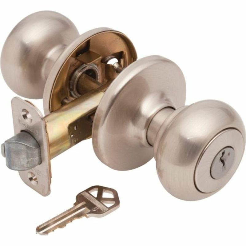 Cove„ Door Knob With Smartkey Security„, Ball, Entry, Grade 3, Satin Nickel