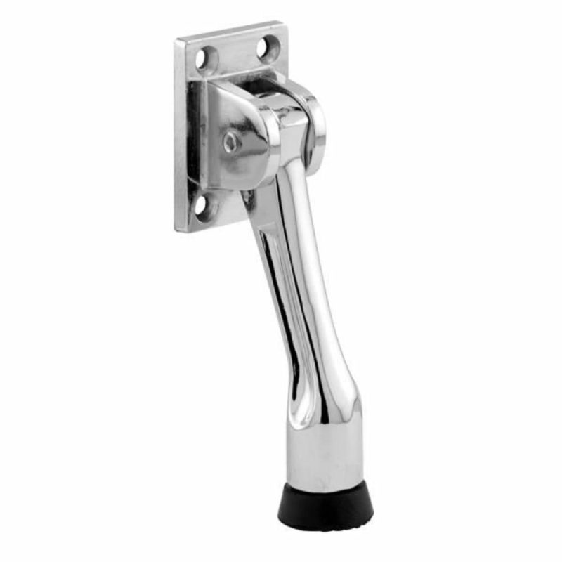 Door Holder, 4 In. Reach, Heavy Duty Diecast, Chrome Plated, Black Rubber