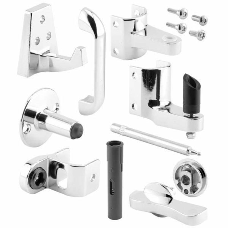 Door Latch Set, 1-1/4 In., Pilaster, Zamak, Chrome, Outswing, Round Kit