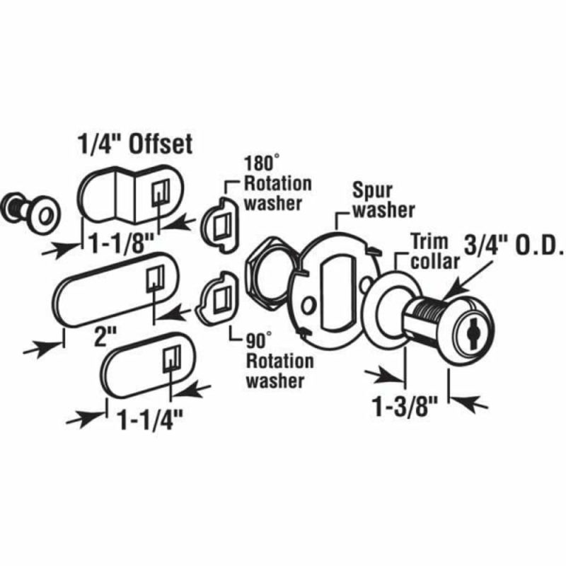 Drawer & Cabinet Lock, 1-3/8in, Diecast, Stainless Steel, 1in