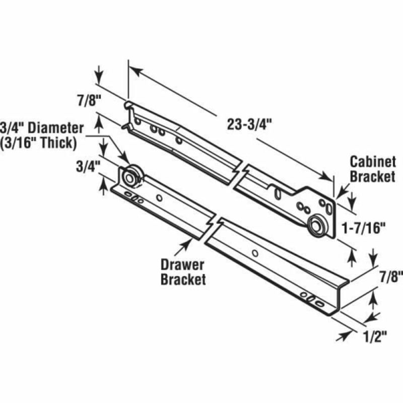 Drawer Slide Kit, 23-3/4in, Stl Tracks, Wt Powder Coat 1-Set