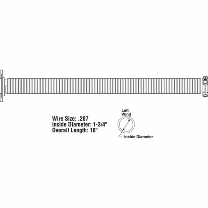 Garage Dr Torsion Sprg, 0.207in X1-3/4in X 18in, Silver, Left Wind