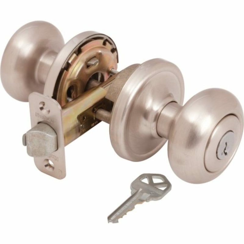 Hancock Door Knob With Smartkey Security™, Flat Ball, Entry, Grade 2, Metal, Satin Nickel