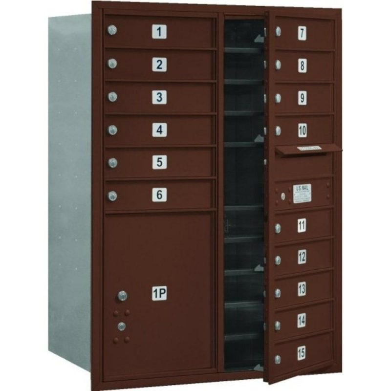 Horizontal 4c Mailbox, 15 Boxes/1 Parcel Locker, Bronze