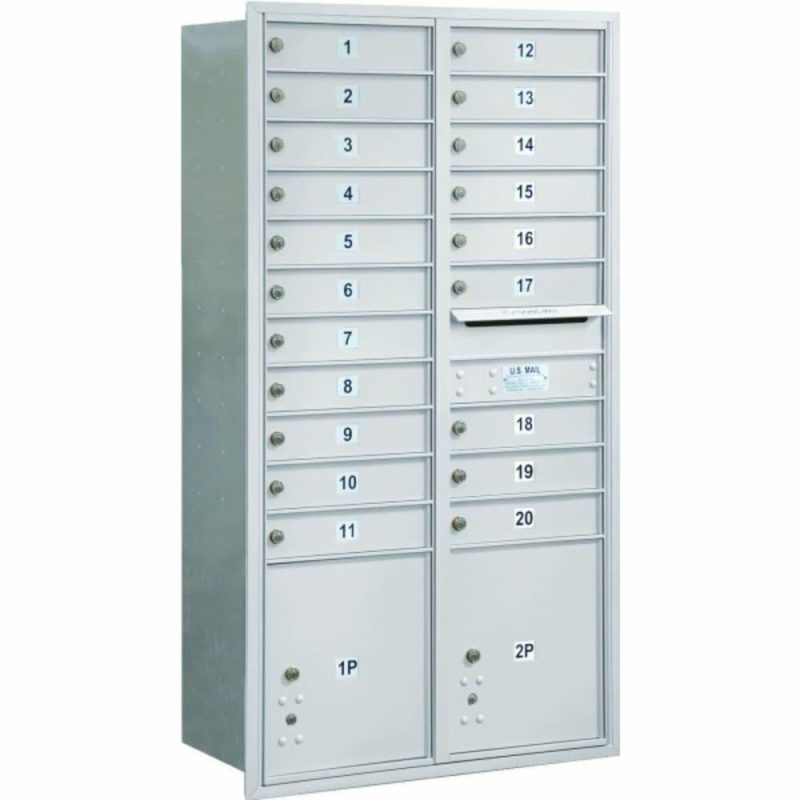 Horizontal 4c Mailbox, 20 Boxes/2 Parcel Lockers, Silver