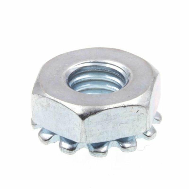 K-Lock Nuts With External Tooth Washer, #10 Zc Stl, Package Of 50