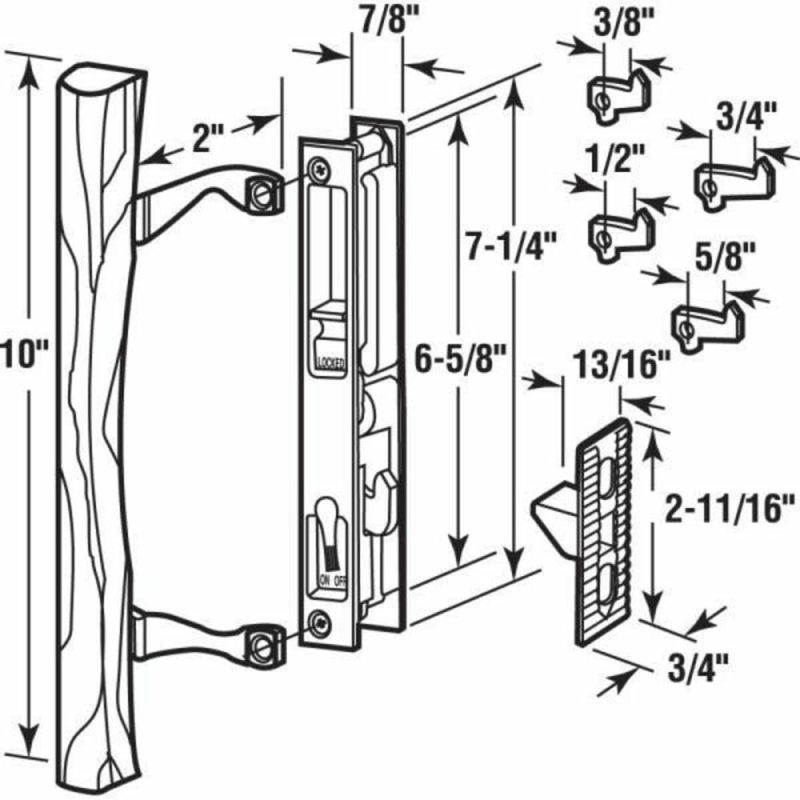 Key Sliding Dr Latch Le Set, 6-5/8in, Chrm, Wood Pull