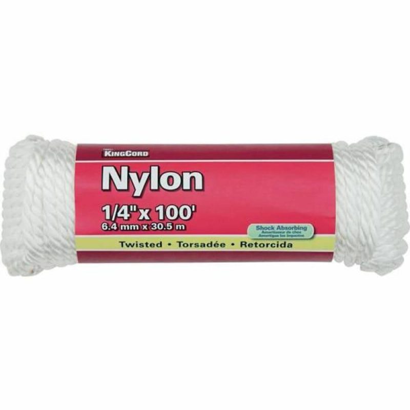 Kingcord 1/4 In X 100 Ft White Twisted Nylon Rope 124 Lb Safe Work Load Hanked