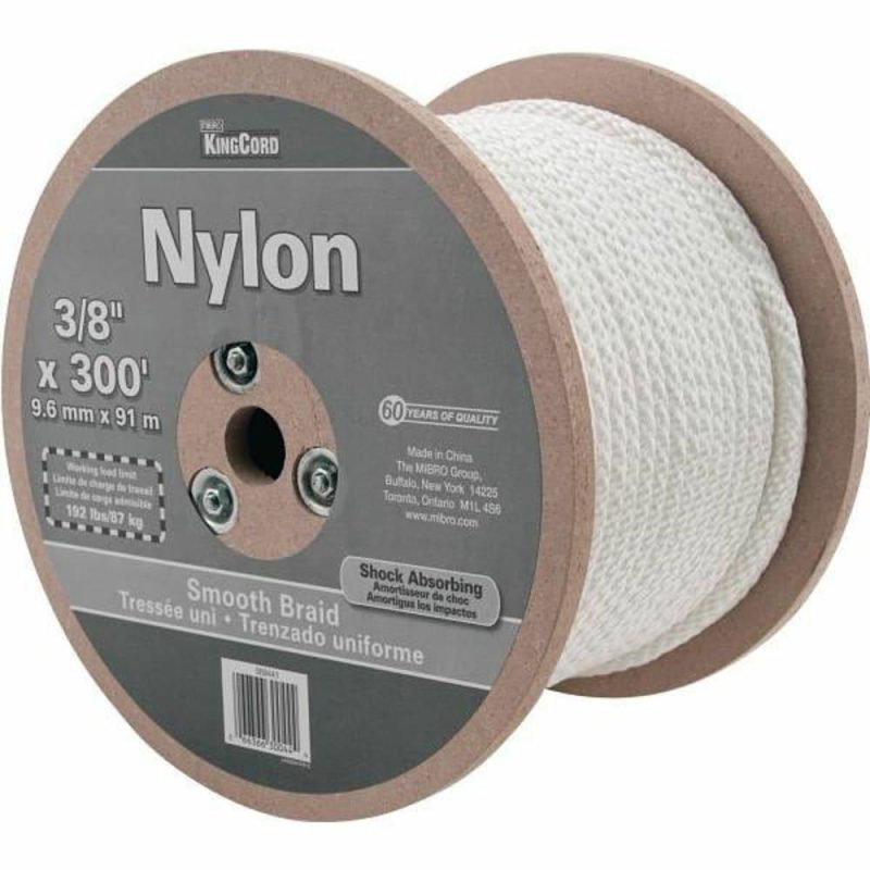 Kingcord 3/8 In X 300 Ft White Smooth Braid Nylon Rope 192 Lbs Safe Work Load