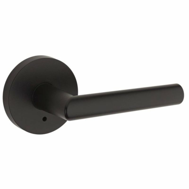 Milan Door Lever, Round, Privacy/bed/bath, Grade 2, Metal, Iron Black