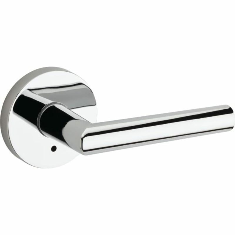 Milan Door Lever, Round, Privacy/bed/bath, Grade 2, Metal, Polished Chrome