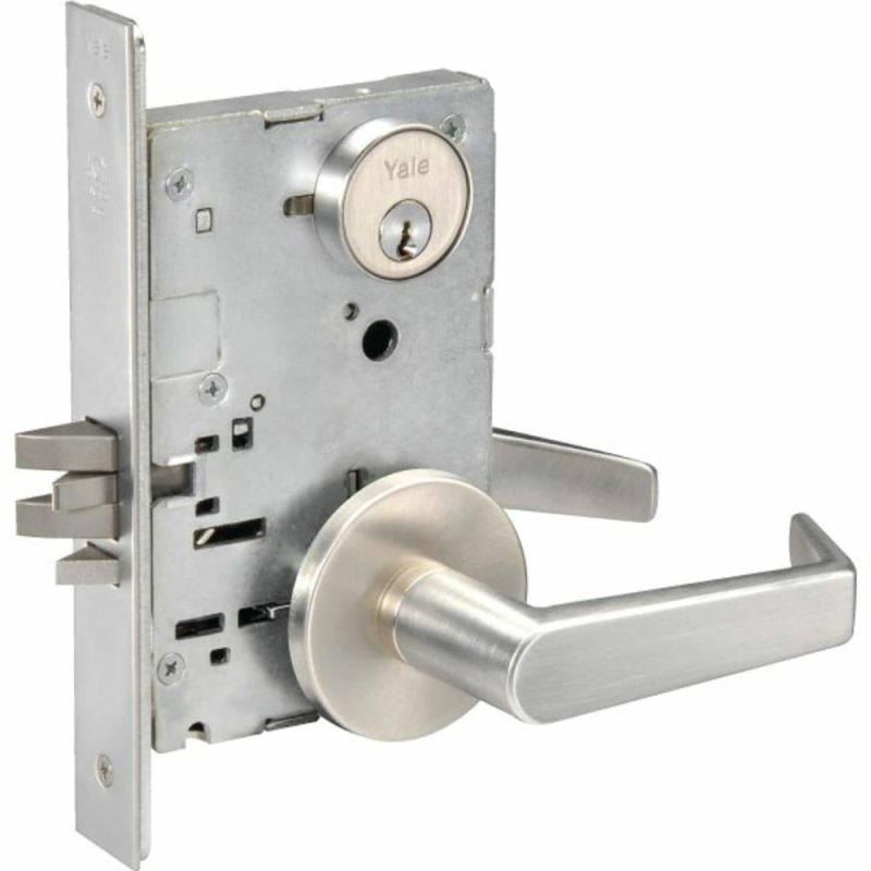 Mortise Augusta Lever Storeroom Lock, Rose Satin Chrome