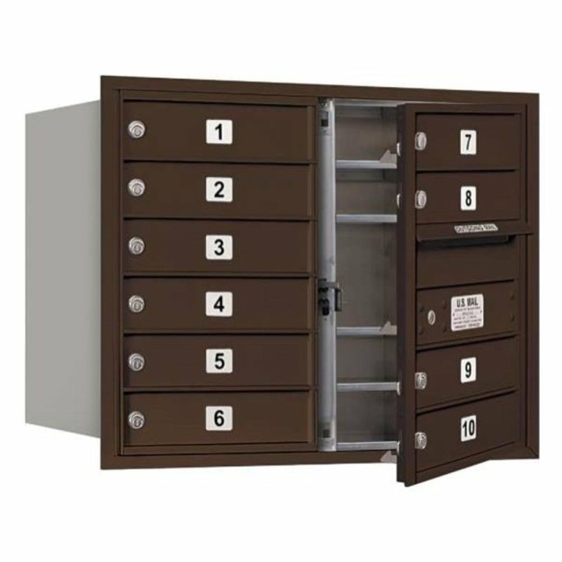 Mounted 4c Horizontal Mailbox, Double, 10 Mb1 Doors, Bronze