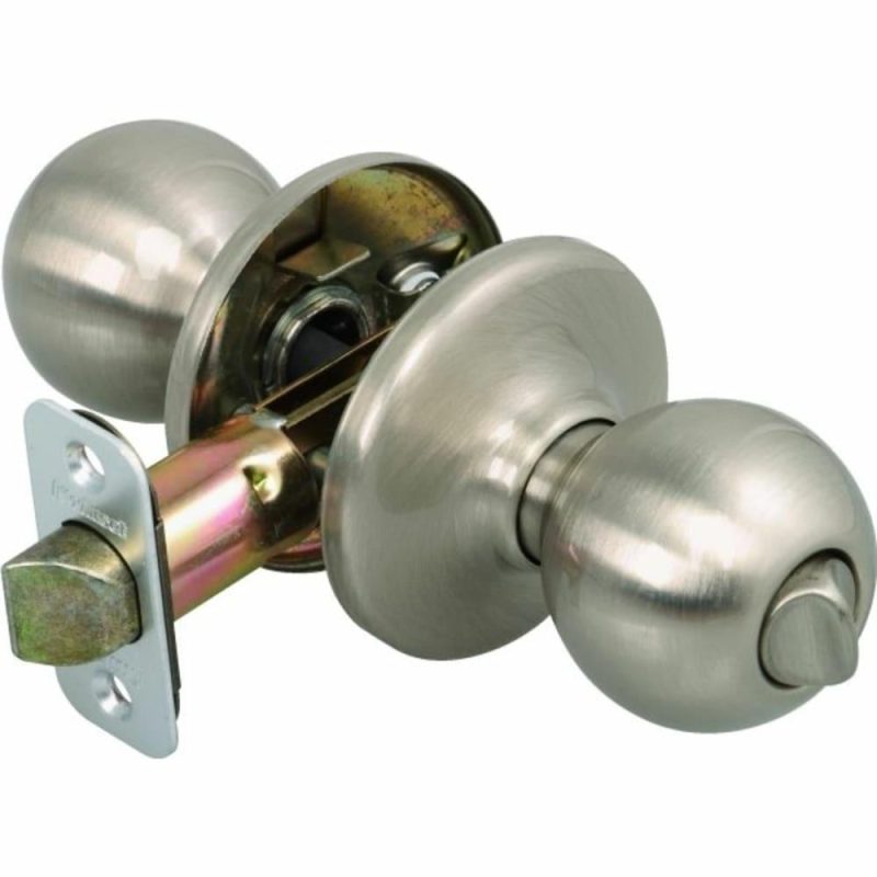 Polo Door Knob, Round, Privacy/bed/bath, Grade 3, Metal, Satin Nickel