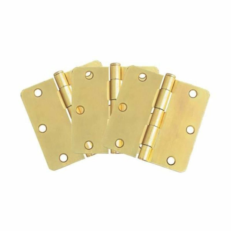 Radius Door Hinge, 3-1/2 In. X 1/4 In., Satin Brass, Package Of 3