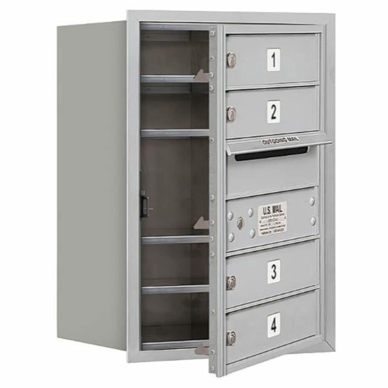 Recess 4c Horizontal Mailbox, Single, 4 Mb1 Doors, Aluminum