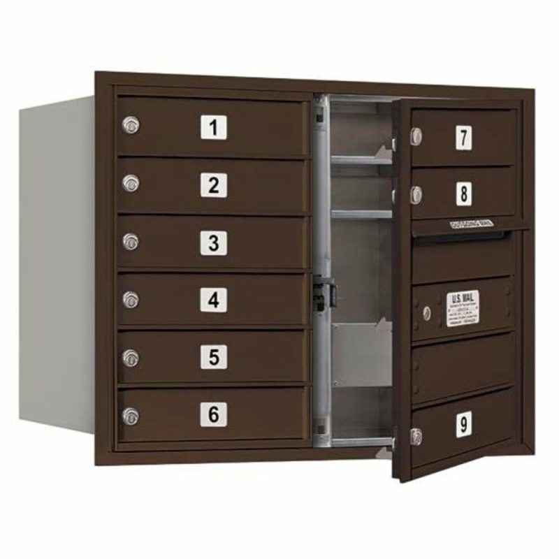 Recessed 4c Horizontal Mailbox, Double, 9 Mb1 Doors, Bronze