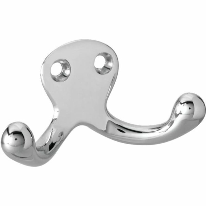 Satin Chrome Small Double Coat Hook 1-1/8″h X 1-1/8″w