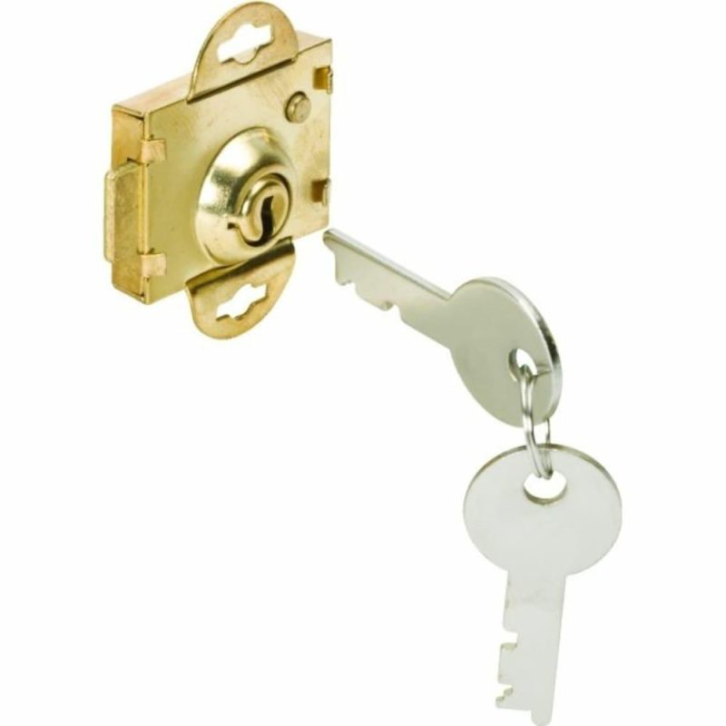 Short Throw Mailbox Lock, Brass Plated, Flat Style, Package Of 2