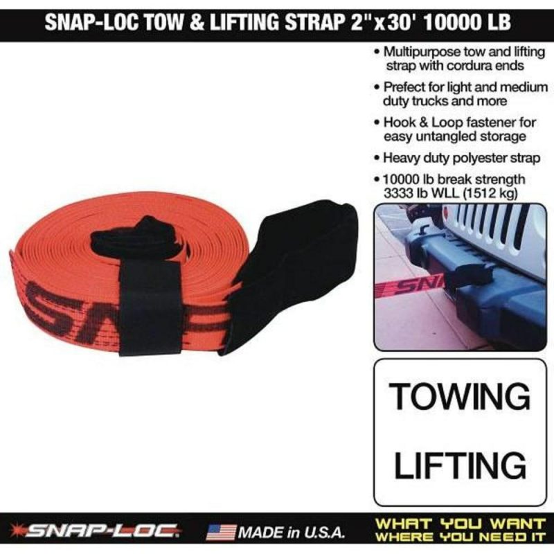 Snap-Loc 30 Ft. Tow Strap W/ Hook And Loop Storage Fastener