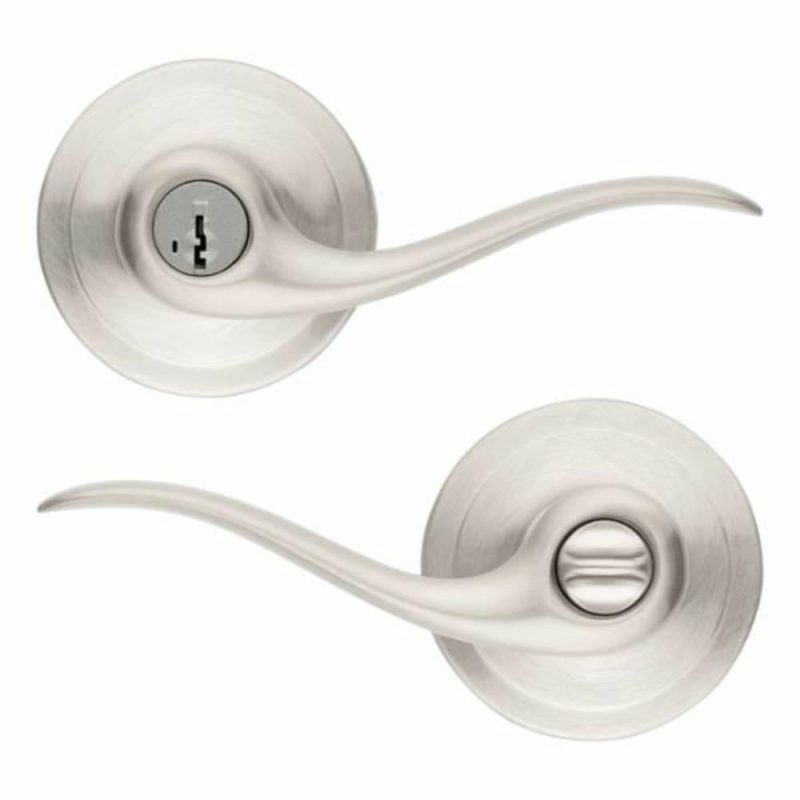 Tustin Door Lever With Smartkey Security, Wave, Entry, Grade 2, Metal, Satin Nickel