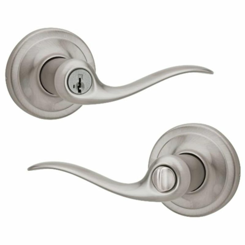 Tustin Door Lever With Smartkey Security, Wave, Entry, Grade 2, Metal, Satin Nickel