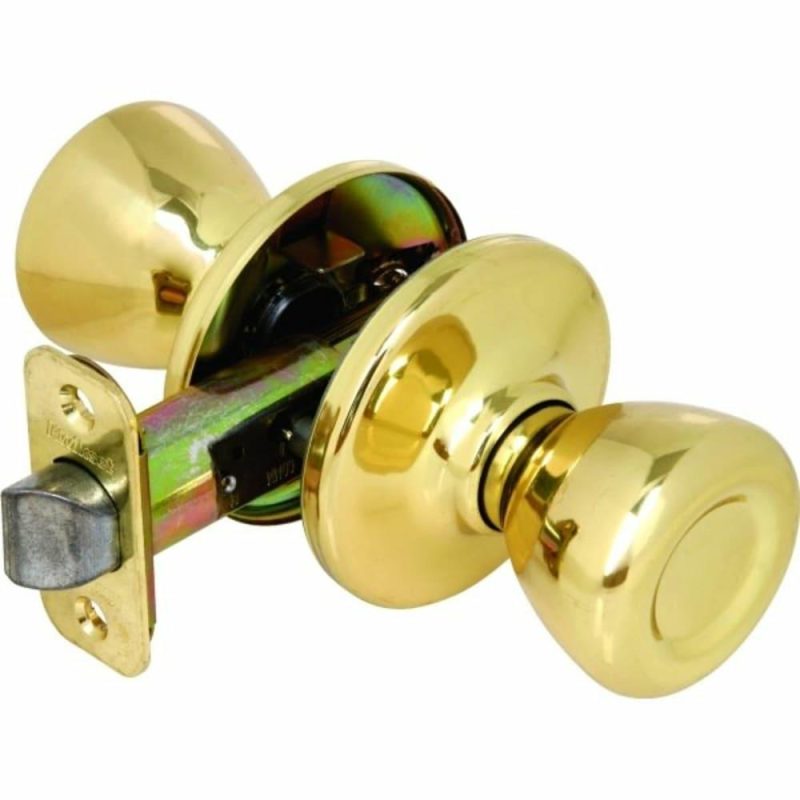 Tylo Door Knob, Flat Ball, Passage/hall/closet, Grade 3, Metal, Polished Brass