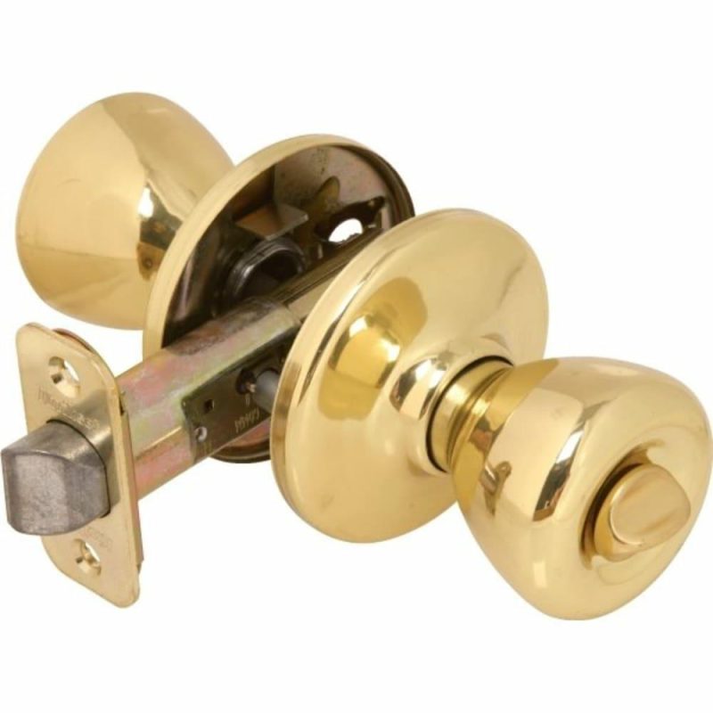 Tylo Door Knob, Flat Ball, Privacy/bed/bath, Grade 3, Metal, Polished Brass