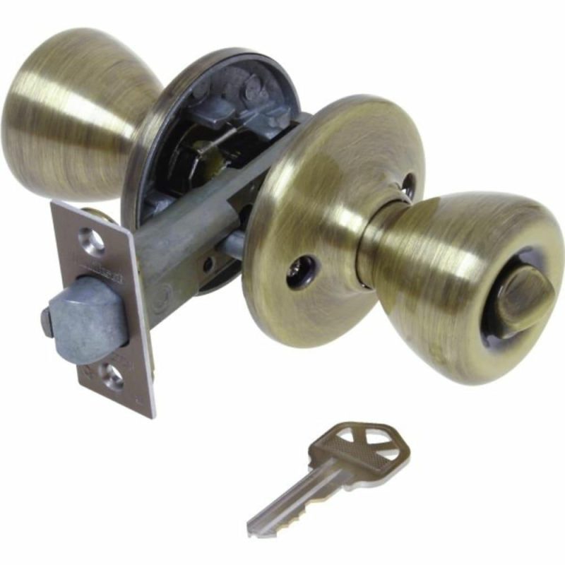 Tylo Door Knob With Smartkey Security™, Flat Ball, Entry, Grade 3, Metal, Antique Brass