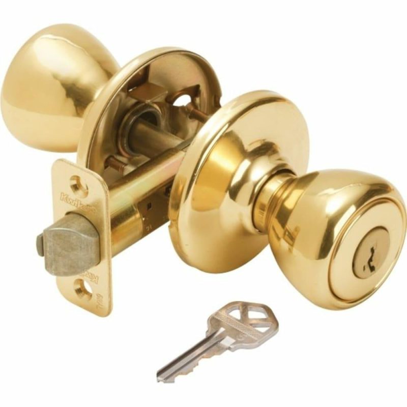 Tylo Door Knob With Smartkey Security™, Flat Ball, Entry, Grade 3, Metal, Polished Brass