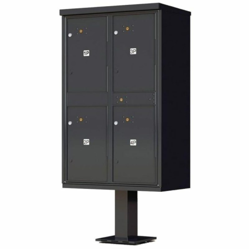 Valiant™ Outdoor Parcel Locker With 4 Parcel Lockers And Pedestal, Black