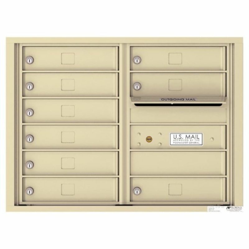 Versatile 4c Mailbox, 6 High Suite, 9 Mailboxes, 1 Outgoing, Beige