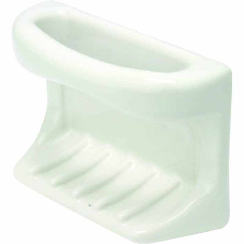 White Porcelain Soap Holder With Rag Bar Tile-In Mount