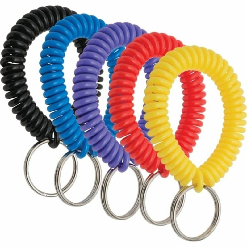 Wrist Coil Key Ring Assorted Colors, Package Of 5