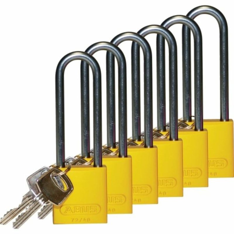 Aluminum Padlock Shackle Clearance 3″ Yellow Keyed Different Package Of 6