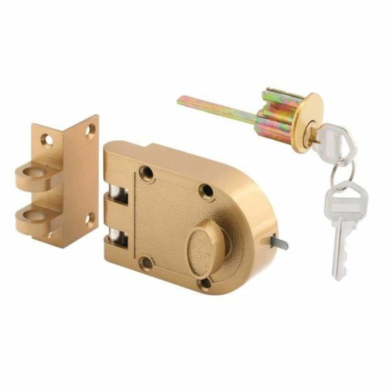 Jimmy-Resistant Deadlock, Brass, Angle Strike, Single Cylinder