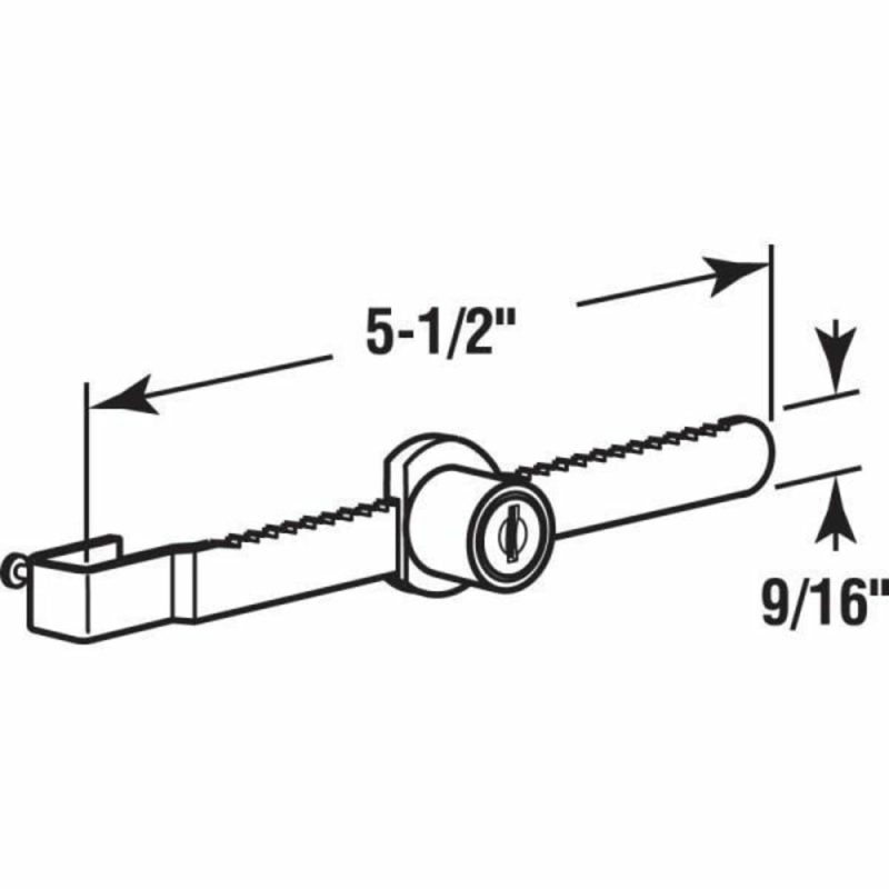 Showcase Window Key Lock, 9/16in X 5-1/2in, 5/16in Glass